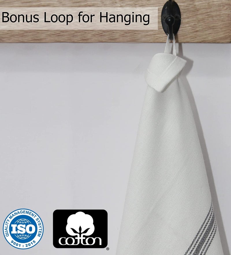 Cotton Craft - Scandia Stripe 12 Pack - Pure Cotton - Professional Commercial Restaurant Grade Kitchen Dish Tea Towel Cloth Napkins - Low Lint Sturdy Weave - Reusable - 16x28-30 Ounces - Charcoal - Image 3